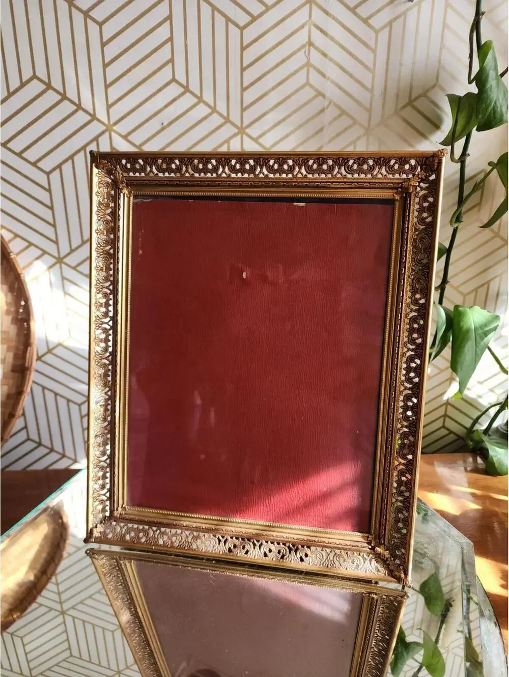 Vintage Copper Brass Filigree Ornate Freestanding Photo Frame 8x10